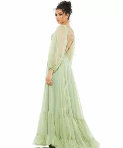 Mac Duggal Shop For Blouson Sleeve Tiered Open Back Dress