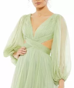 Mac Duggal Shop For Blouson Sleeve Tiered Open Back Dress