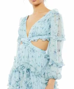 Ieena For Mac Duggal Shop For Ruffle Tiered Floral Cutout Long Sleeve Gown