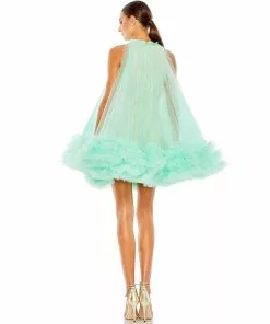 Mac Duggal High Neck Gathered Tulle A-Line Swing Dress