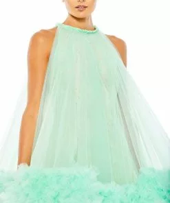 Mac Duggal High Neck Gathered Tulle A-Line Swing Dress 5 Mac Duggal High Neck Gathered Tulle A-Line Swing Dress
