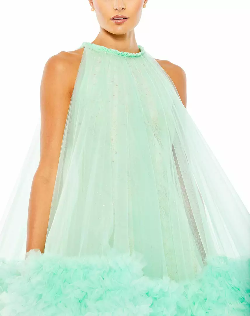 Mac Duggal High Neck Gathered Tulle A-Line Swing Dress 3 Mac Duggal High Neck Gathered Tulle A-Line Swing Dress