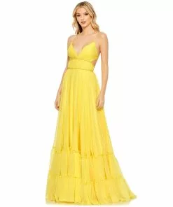 Mac Duggal Solid Tiered Ruffle Strapless Dress Shop For