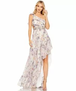 Ieena For Mac Duggal One Shoulder Asymmetrical High Low Gown