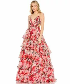 Ieena For Mac Duggal Pointed Chiffon Cut Out Ballgown Shop For