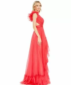 Mac Duggal Ruffled One Shoulder Asymmetrical Gown