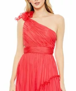 Mac Duggal Ruffled One Shoulder Asymmetrical Gown