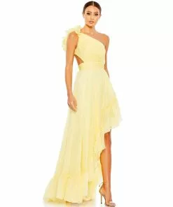 Mac Duggal Ruffled One Shoulder Asymmetrical Gown