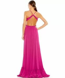 Ieena For Mac Duggal Pleated Tiered Cut Out Sleeveless Gown