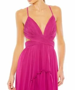 Ieena For Mac Duggal Pleated Tiered Cut Out Sleeveless Gown