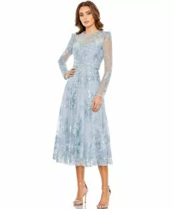 Mac Duggal Embellished Illusion Long Sleeve Midi Dress Shop For