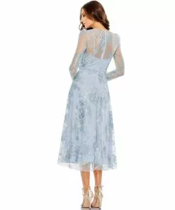 Mac Duggal Embellished Illusion Long Sleeve Midi Dress Shop For