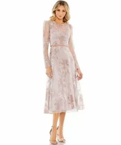 Mac Duggal Embellished Illusion Long Sleeve Midi Dress Shop For