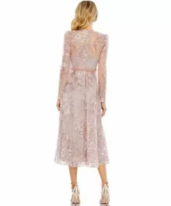 Mac Duggal Embellished Illusion Long Sleeve Midi Dress Shop For