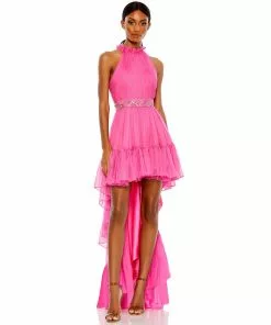 Mac Duggal Halter Neck High Low Flowy Gown Shop For