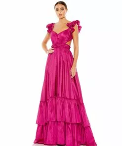 Mac Duggal Ruffle Shoulder Cut Out Gown