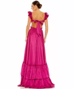Mac Duggal Ruffle Shoulder Cut Out Gown