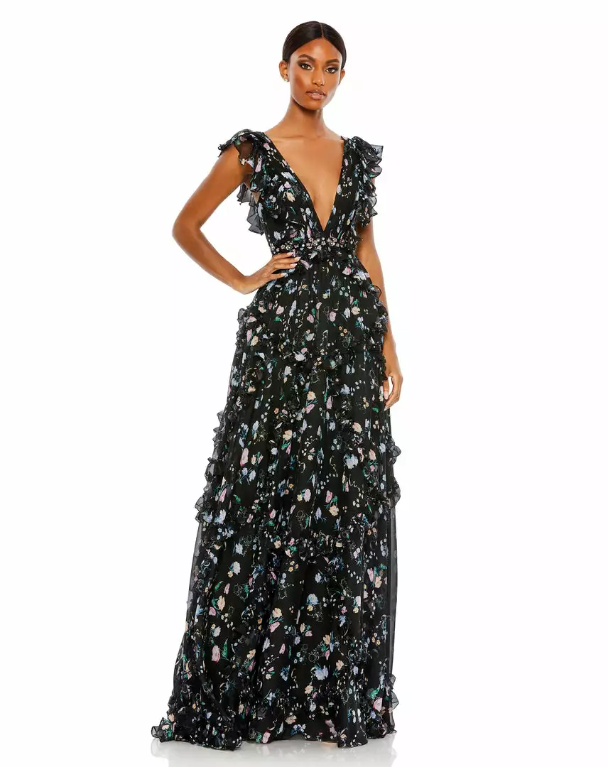 Ieena For Mac Duggal Ruffled Floral Print Cap Sleeve Gown Shop For 5 Ieena For Mac Duggal Ruffled Floral Print Cap Sleeve Gown Shop For