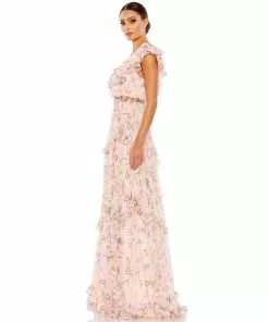 Ieena For Mac Duggal Ruffled Floral Print Cap Sleeve Gown Shop For