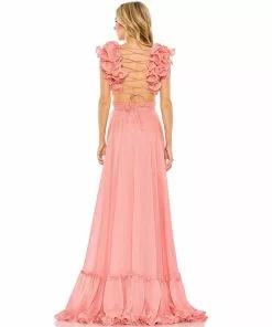 Mac Duggal Ruffle Sleeve V Neck A Line Gown Shop For