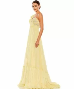 Mac Duggal Embellished Soft Tie One Shoulder Ruffle Gown Shop For