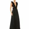 Ieena For Mac Duggal Plunge Ostrich Feather A Line Gown
