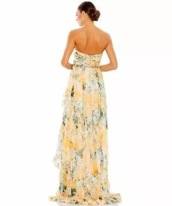 Ieena For Mac Duggal Ruffled Asymmetrical Hem Strapless Gown