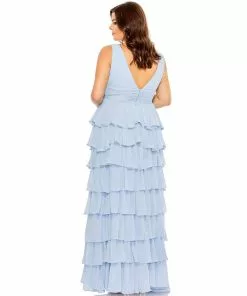 Mac Duggal Shop For Ruffle Tiered Sleeveless V Neck Gown (Plus)