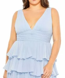 Mac Duggal Shop For Ruffle Tiered Sleeveless V Neck Gown (Plus)