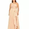 Mac Duggal Ruched One Shoulder Soft Tie Draped A Line Gown (Plus) Shop For