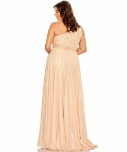 Mac Duggal Ruched One Shoulder Soft Tie Draped A Line Gown (Plus) Shop For