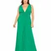 Mac Duggal Draped V Neck Sleeveless A Line Gown (Plus)