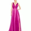 Ieena For Mac Duggal New Arrivals Draped Sleeveless V Neck Flowy Gown