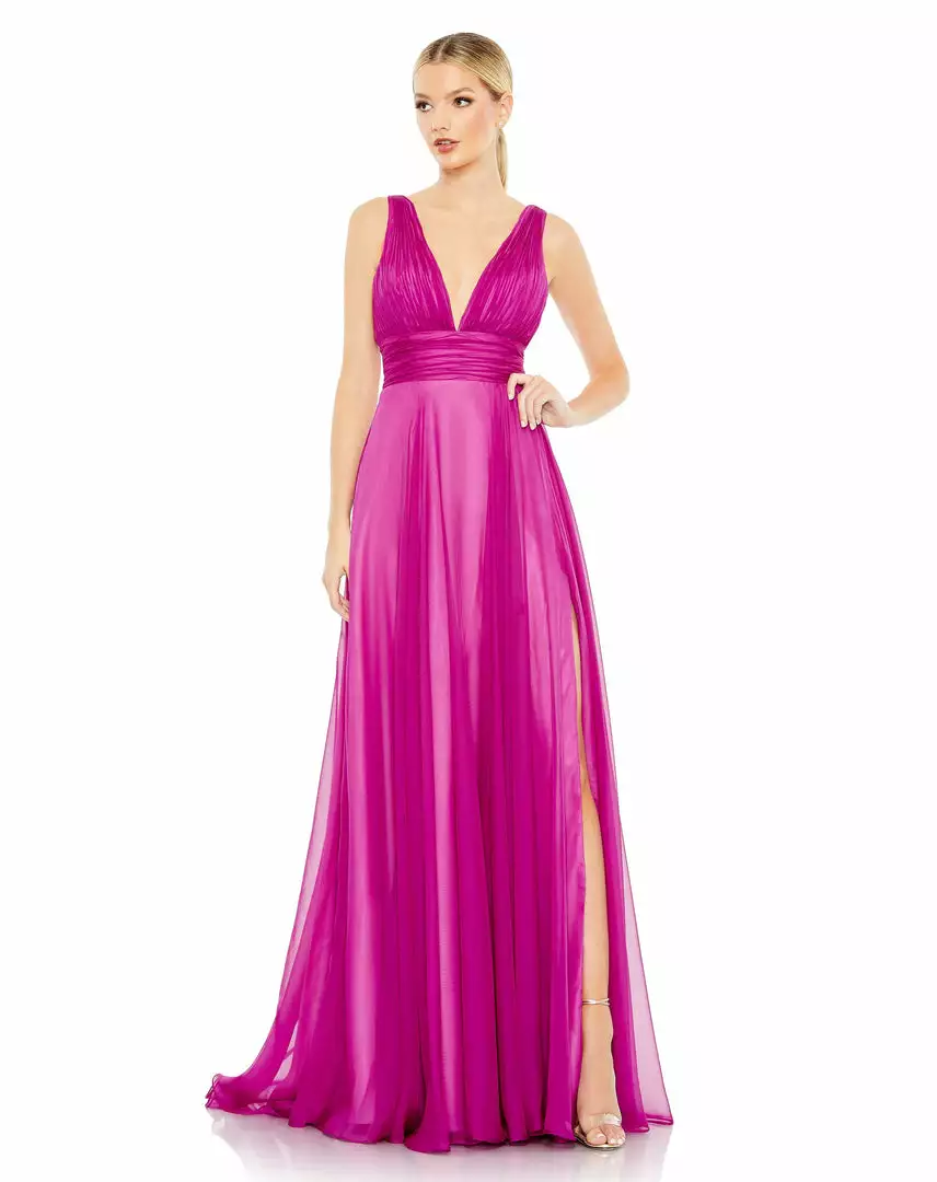 Ieena For Mac Duggal New Arrivals Draped Sleeveless V Neck Flowy Gown 1 Ieena For Mac Duggal New Arrivals Draped Sleeveless V Neck Flowy Gown