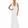 Mac Duggal Shop For Feather Shoulder V Neck Column Gown