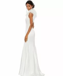 Mac Duggal Shop For Feather Shoulder V Neck Column Gown