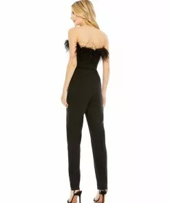 Ieena For Mac Duggal Strapless Jumpsuit With Ostrich Feathers Shop For