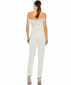 Ieena For Mac Duggal Strapless Jumpsuit With Ostrich Feathers Shop For