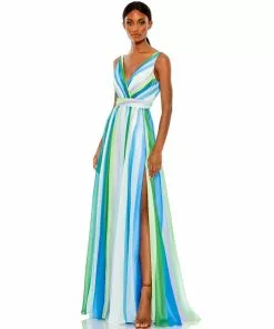 Mac Duggal Striped Multi Sleeveless Gown Shop For
