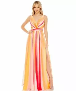 Mac Duggal Striped Multi Sleeveless Gown Shop For