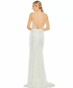 Mac Duggal Shop For Embellished Plunge Neck Sleeveless Trumpet Gown