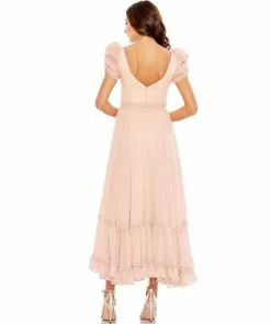 Mac Duggal Ruffle Tiered Metallic Ruched Shoulder Dress