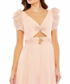 Mac Duggal Ruffle Tiered Metallic Ruched Shoulder Dress