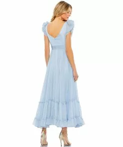 Mac Duggal Ruffle Tiered Metallic Ruched Shoulder Dress