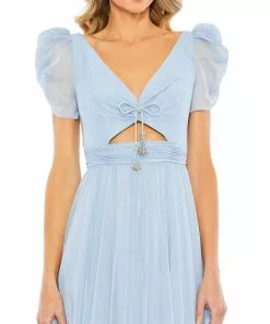 Mac Duggal Ruffle Tiered Metallic Ruched Shoulder Dress