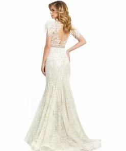 Mac Duggal Embellished Feather Cap Sleeve Illusion Neck Trumpet Gown 9 Mac Duggal Embellished Feather Cap Sleeve Illusion Neck Trumpet Gown