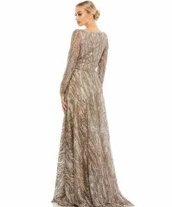 Mac Duggal Embellished Long Sleeve Sequin Lace Gown