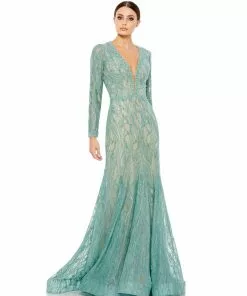 Mac Duggal Long Sleeve Embellished Trumpet Gown Shop For