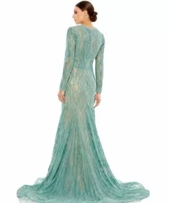 Mac Duggal Long Sleeve Embellished Trumpet Gown Shop For