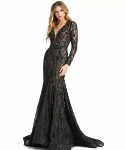 Mac Duggal Long Sleeve Embellished Trumpet Gown Shop For